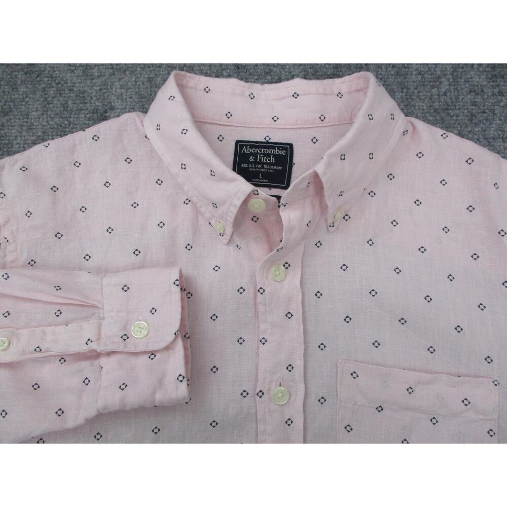 Abercrombie Fitch Shirt Mens Large Pink Linen Button Down Long Sleeve Preppy